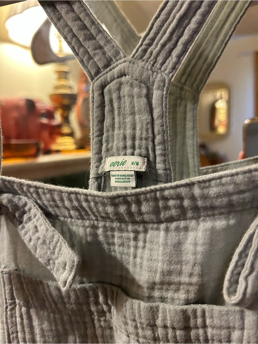 aerie Light Gray Cotton Gauze Overalls - Picture 4 of 4